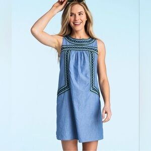 Vineyard Vines Blue Striped Embroidered Mini Shift Dress Large Sleeveless